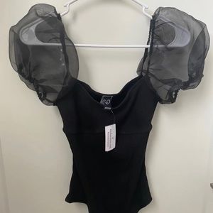 Black Puff Sleeve Body Suit